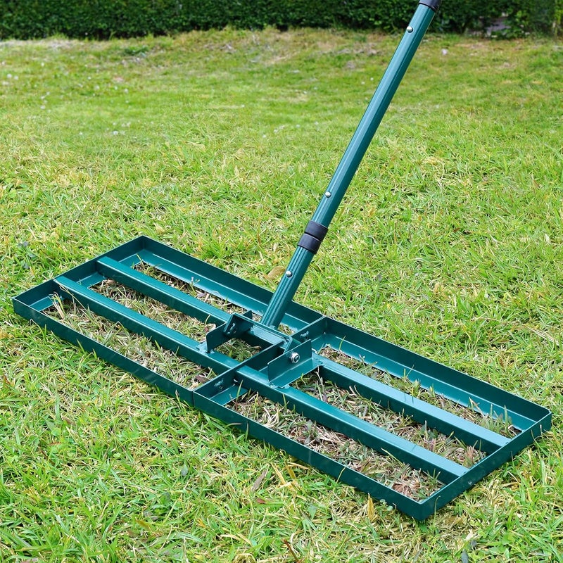 HIDALIFE مجرفة تسوية العشب، مستوى العشب من الفولاذ المقاوم للصدأ مع لوحة أرضية 30”x10”، مقبض طويل قابل للتعديل 78”، أداة تسوية الفناء للعشب، ملعب الجولف، تسوية التربة أو الأرض الترابية - أخضر - Image 1